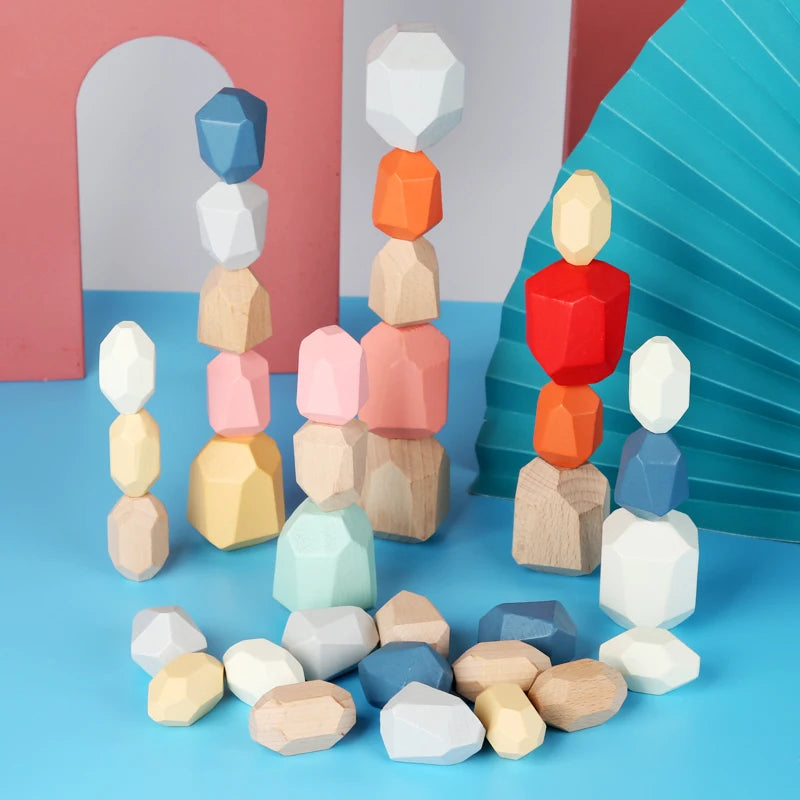 Wooden Sorting Stacking Rocks Stones