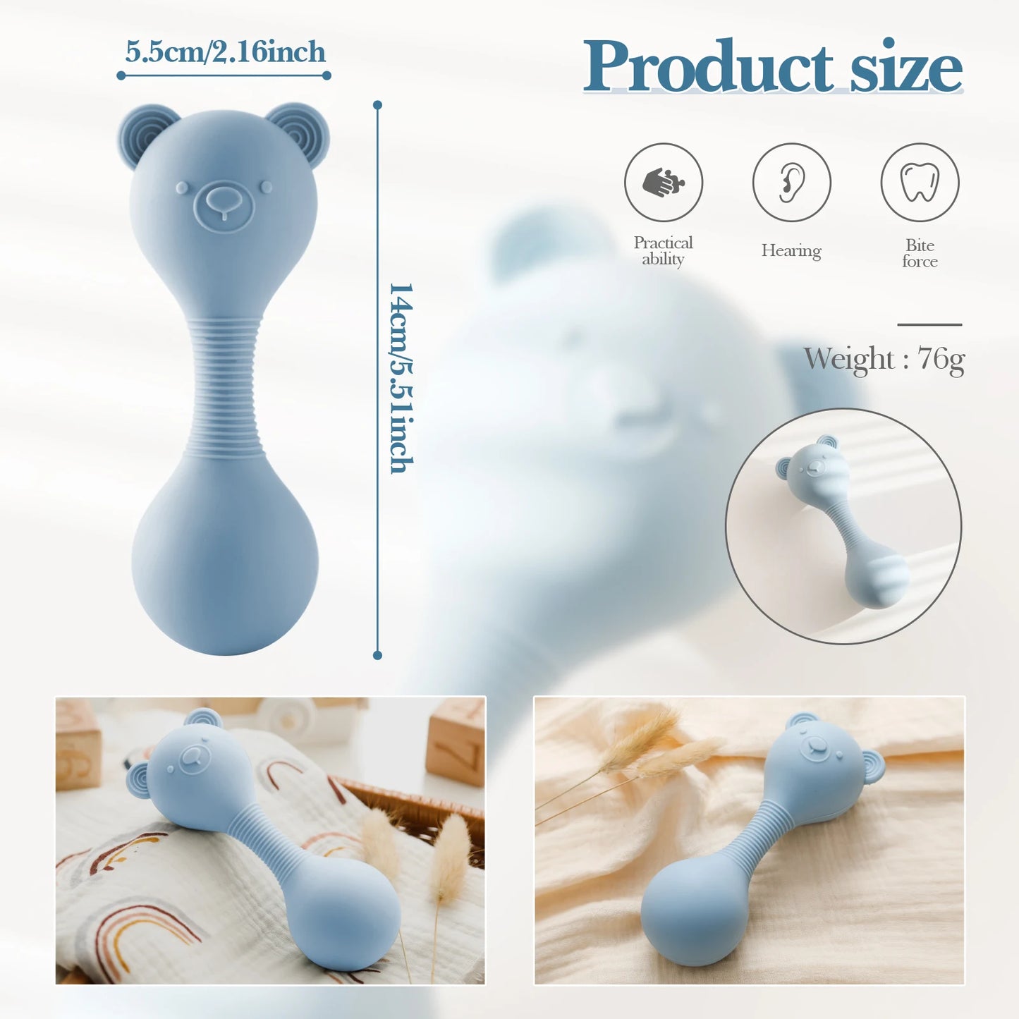 Sensory Bear Rattle Chewy Teether Toy