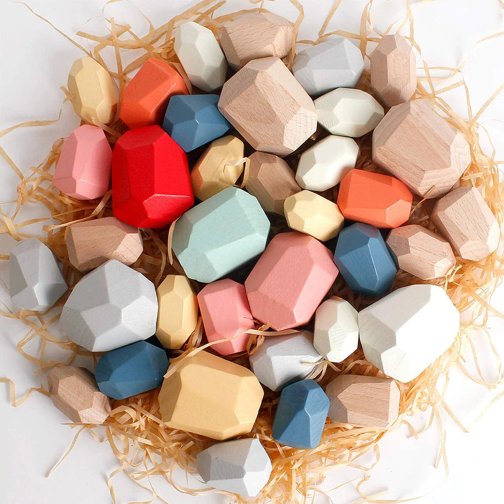 Wooden Sorting Stacking Rocks Stones