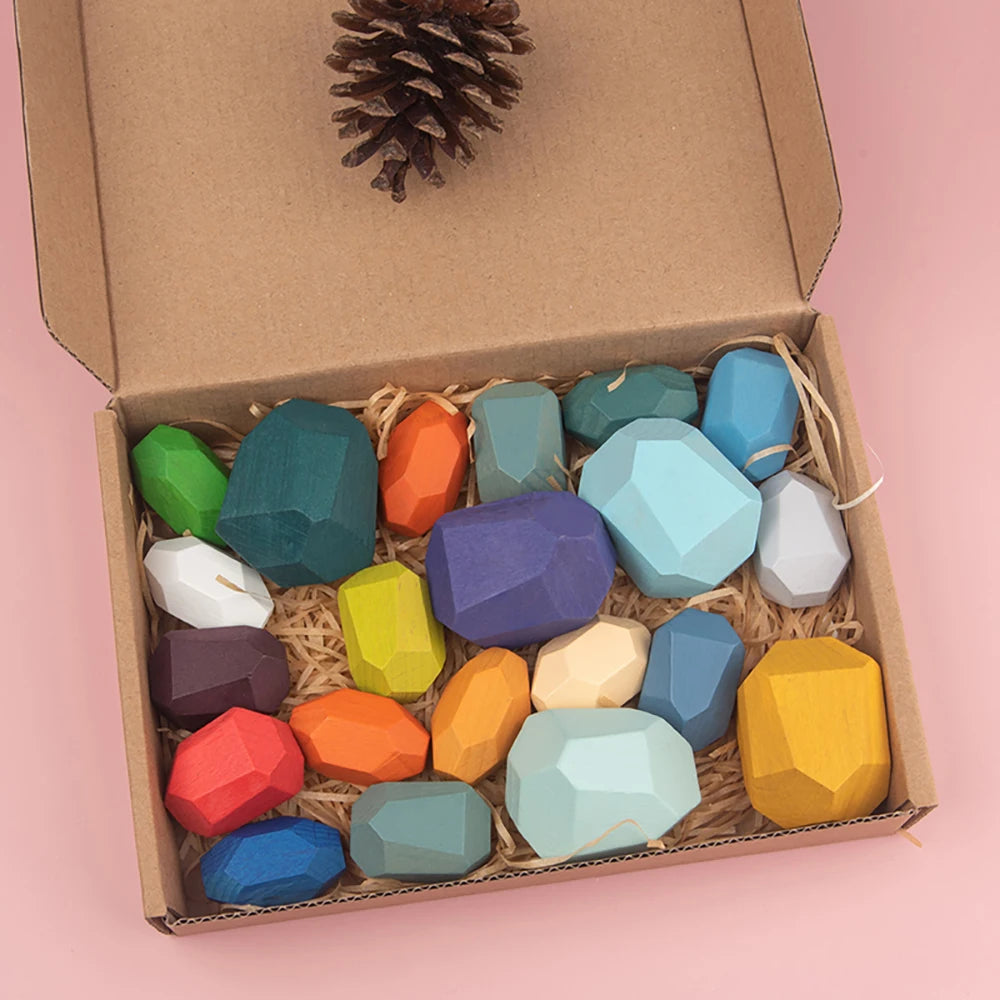 Wooden Sorting Stacking Rocks Stones