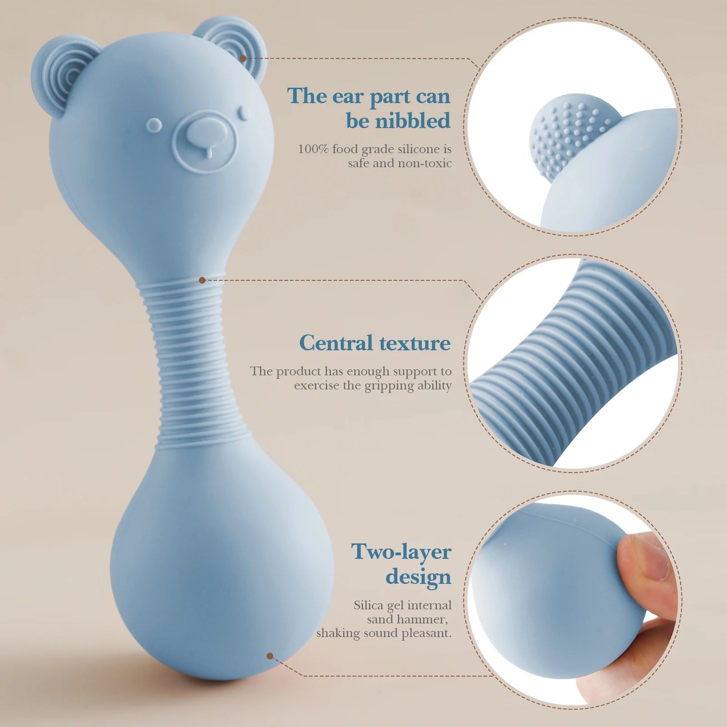 Sensory Bear Rattle Chewy Teether Toy