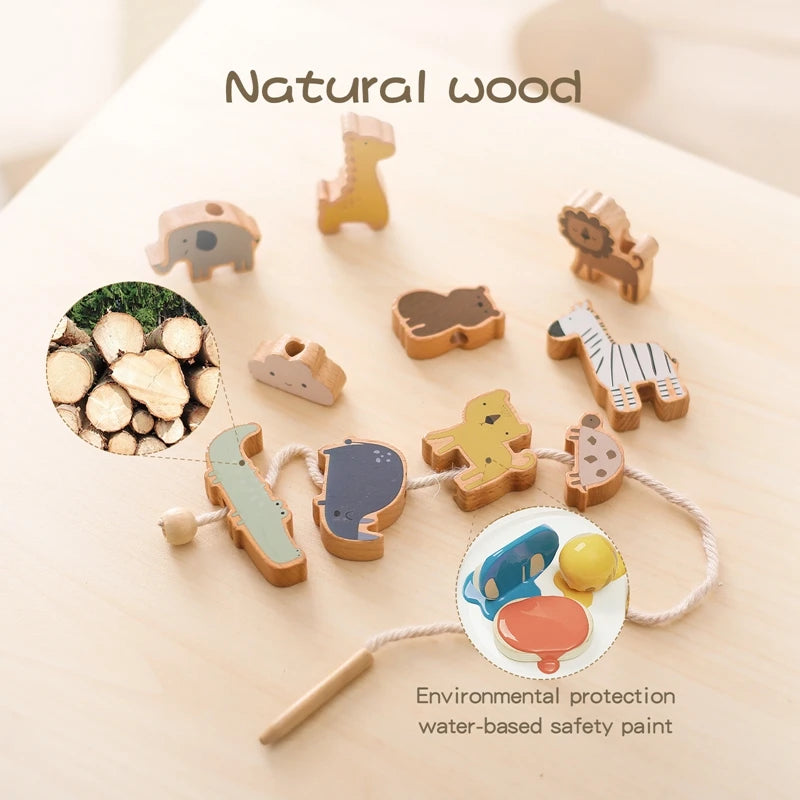 String Threading Baby Animal Wooden Toys